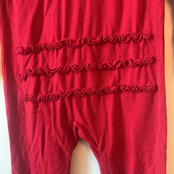 Kic Kee Pants girl zip pajama 9 to 12 mo ruffle long sleeve and bottom berry red - Picture 4 of 9